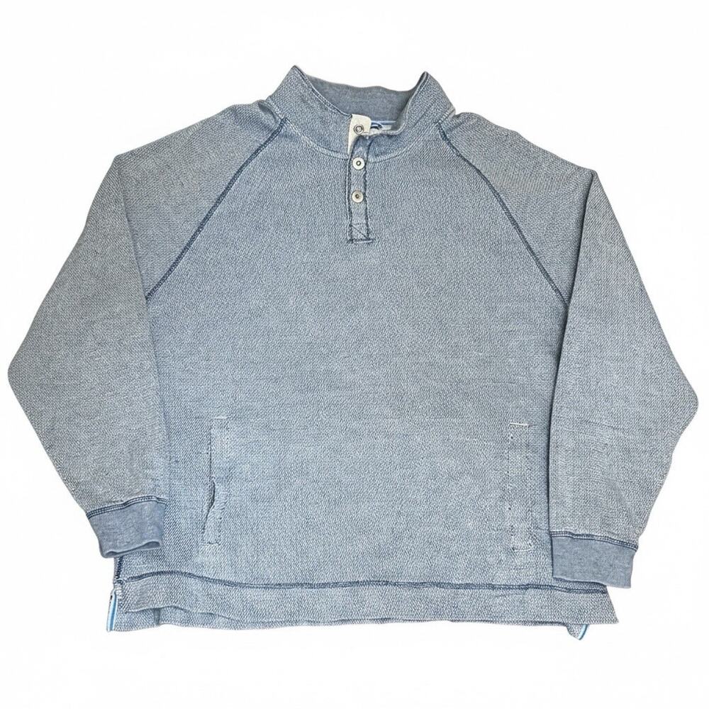 Tommy Bahama Sweater Mens 2XL Blue 1/4 Snap Kangaroo Pockets Casual Pullover
